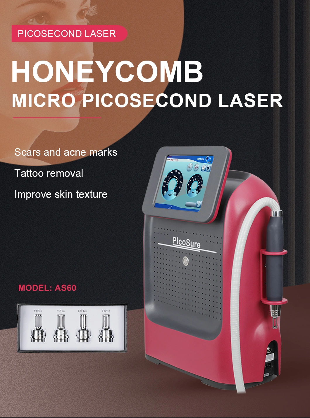 All Pigmentation Removal Portable Pico Laser Picosecond Laser Tattoo Removal Machine/1064 Nm 532nm 755nm