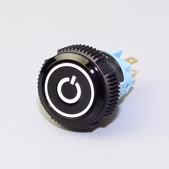 19mm LED Illuminated 5 Pin Push Button Switch with Power Logo IP67 Waterproof