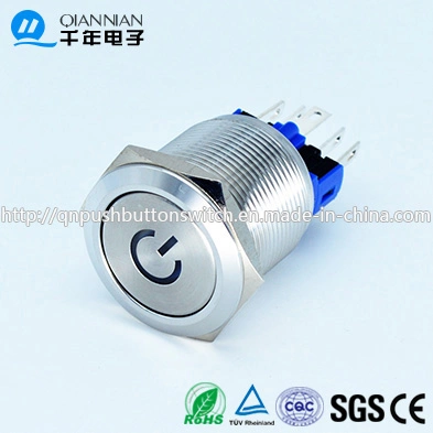 22mm Power Symbol Sliver Electronics Stainless Push Button