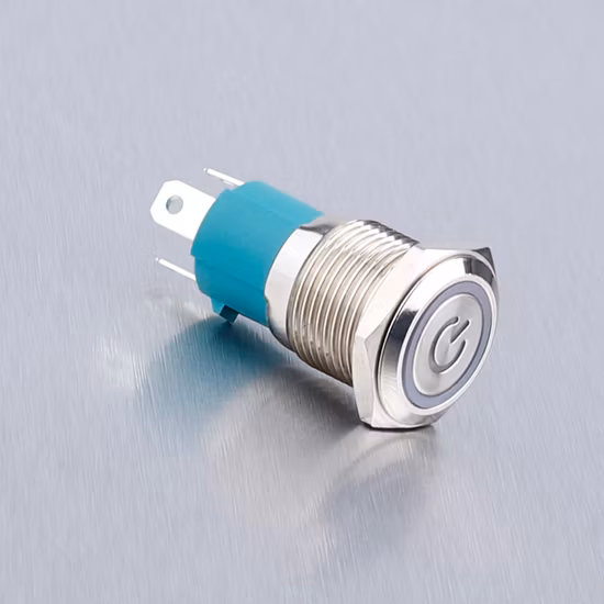 Large Current Type 16mm 10A Momentary 12V 24V Red Blue LED with Power Logo Illuminated Metal Switch IP67 Push Button