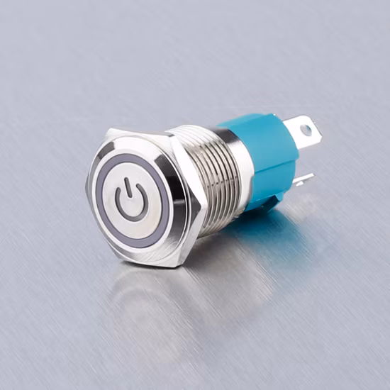 Large Current Type 16mm 10A Momentary 12V 24V Red Blue LED with Power Logo Illuminated Metal Switch IP67 Push Button