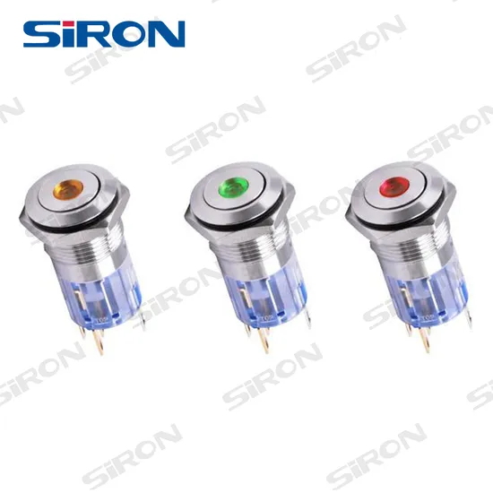 Siron Indicator Light Push Button 16mm 24V No Nc LED Waterproof Latching Momentary Power Metal Push Button Switch 