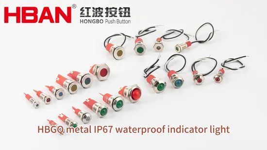 Hban 16mm Waterproof Flat Head Stainless Steel IP67 Signal Lamp with Wire 
