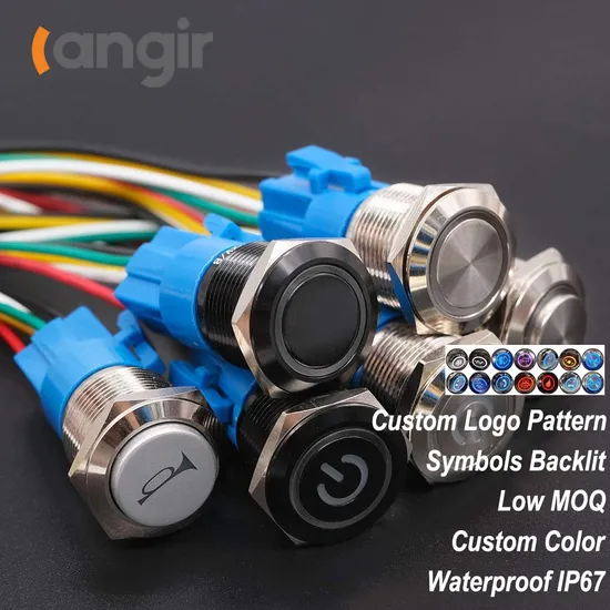 40mm Customized Waterproof Push Button with Power Symbol Illumination 