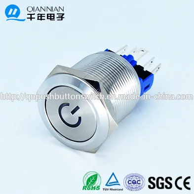 22mm Power Symbol Sliver Electronics Stainless Push Button 